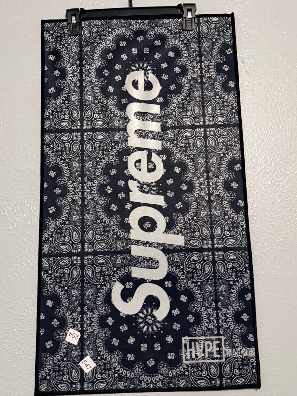 Supreme Black/White Paisley Bandana Logo Rug/Room Decor 32x18 IN.